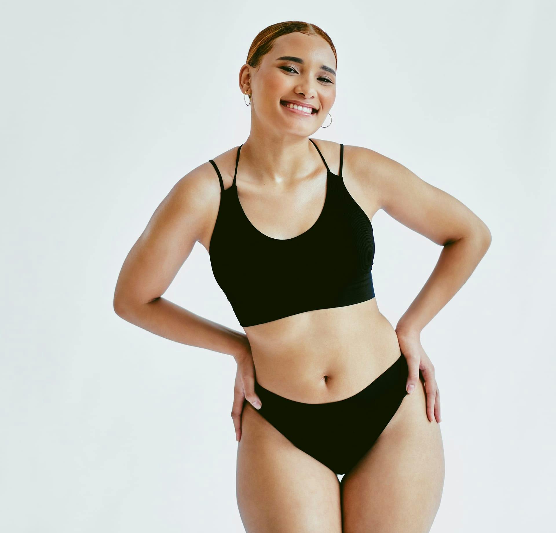 woman in dark underwear