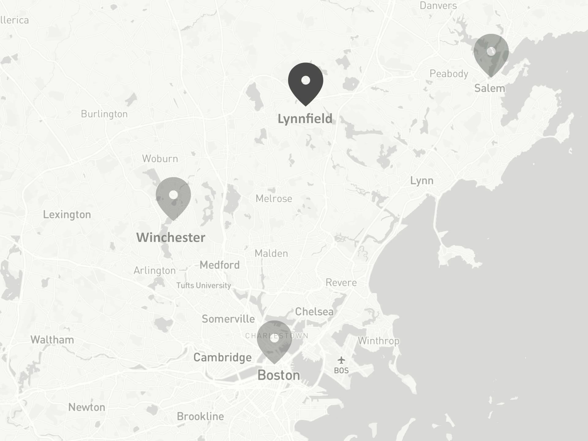 Map of Boston area with Lynnfield highlighted