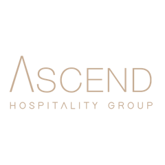 Logo for Ascend Hospitality Group with "Ascend" in large, modern beige lettering and "Hospitality Group" in smaller, spaced-out capital letters below, on a light background.