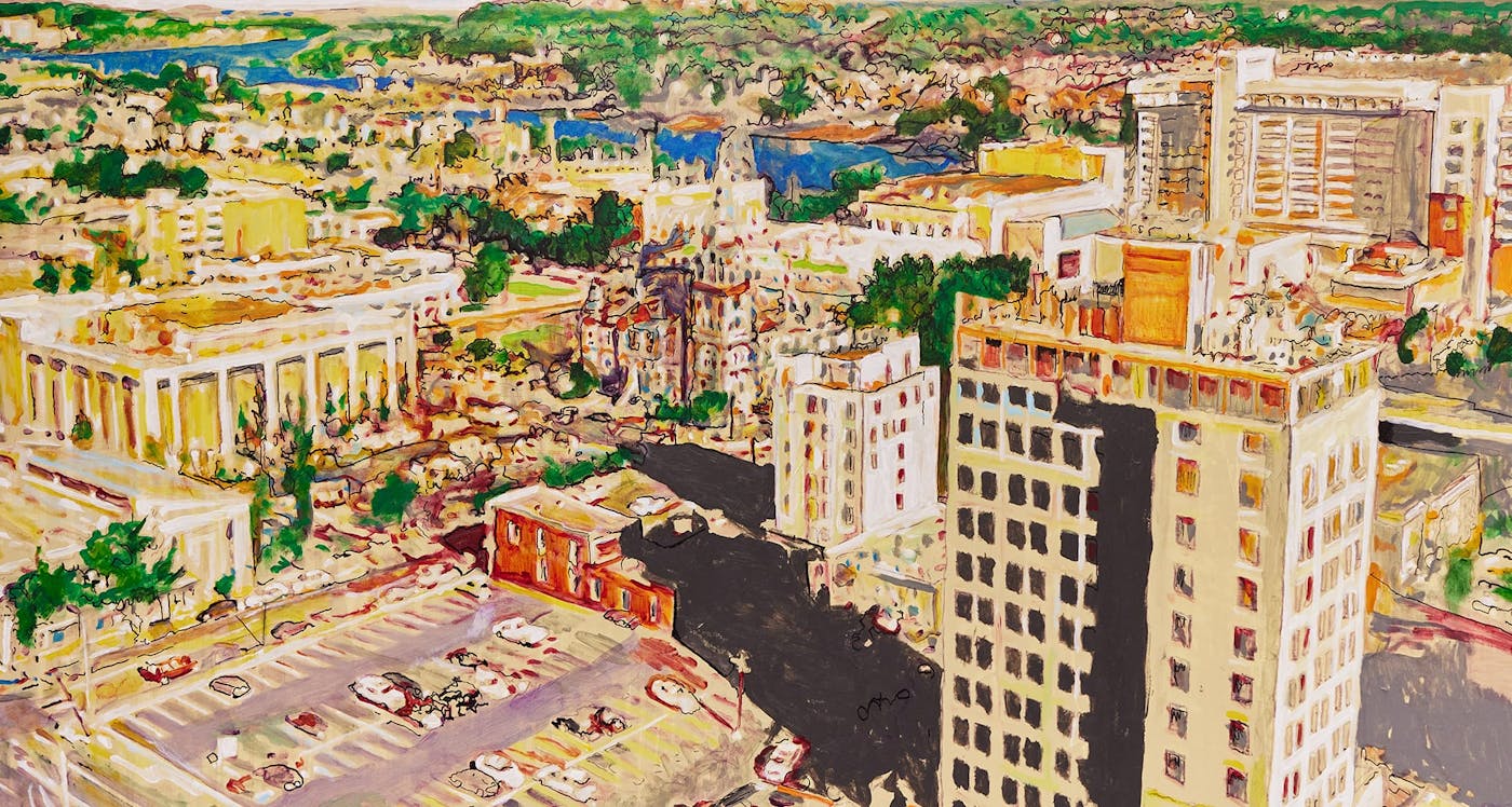 painting of buildings