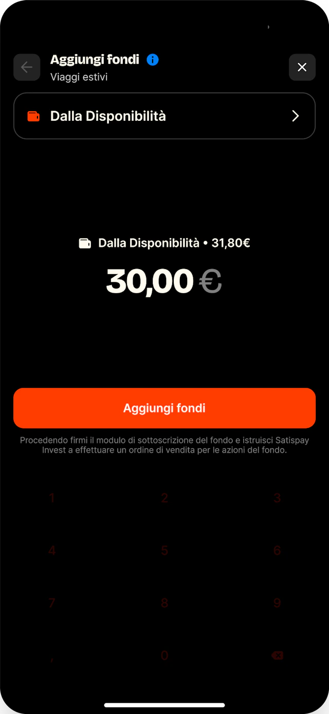 Deposit screen for the Invested Money Box