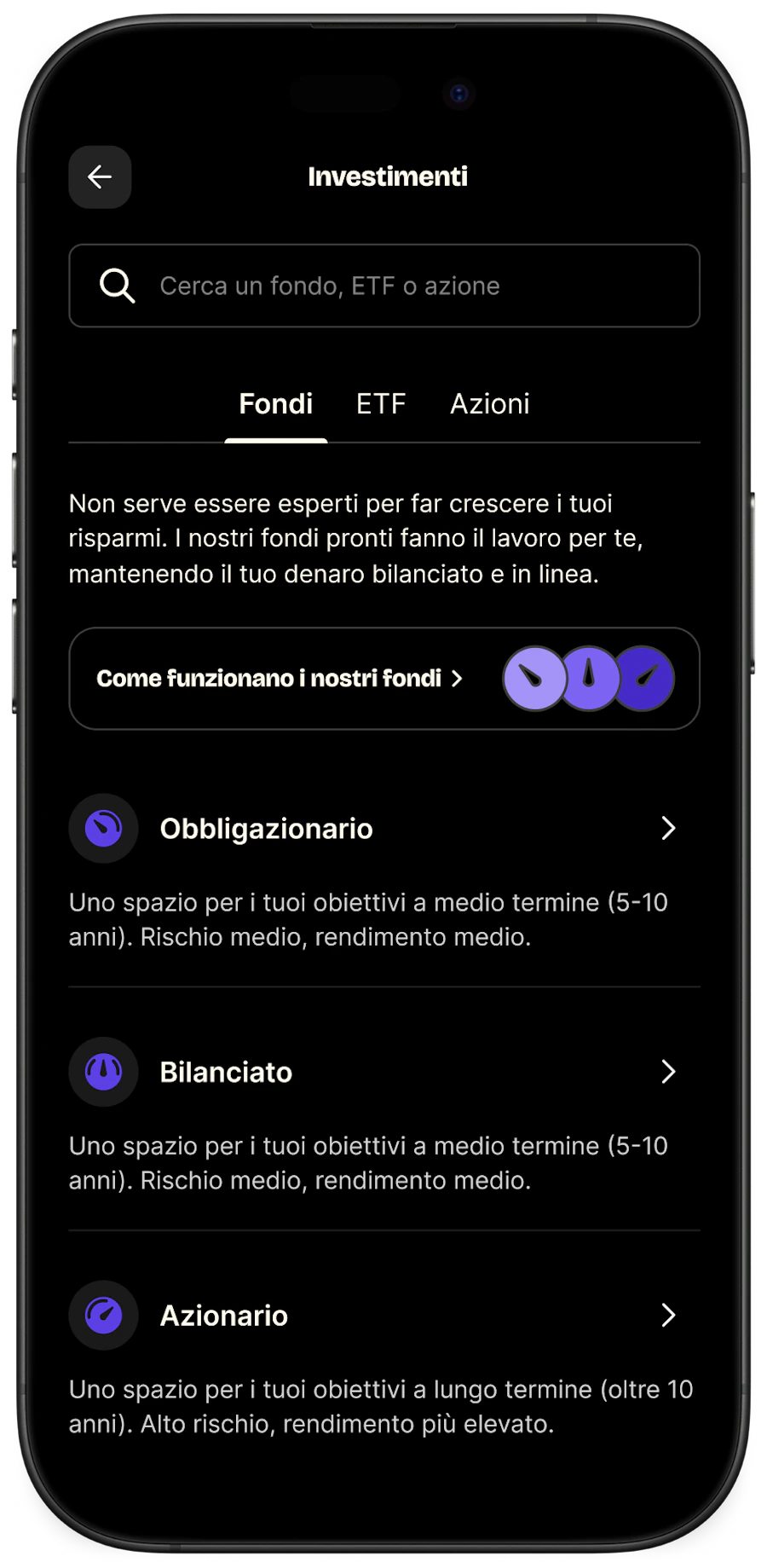 App Satispay: sezione Investimenti con i tre fondi