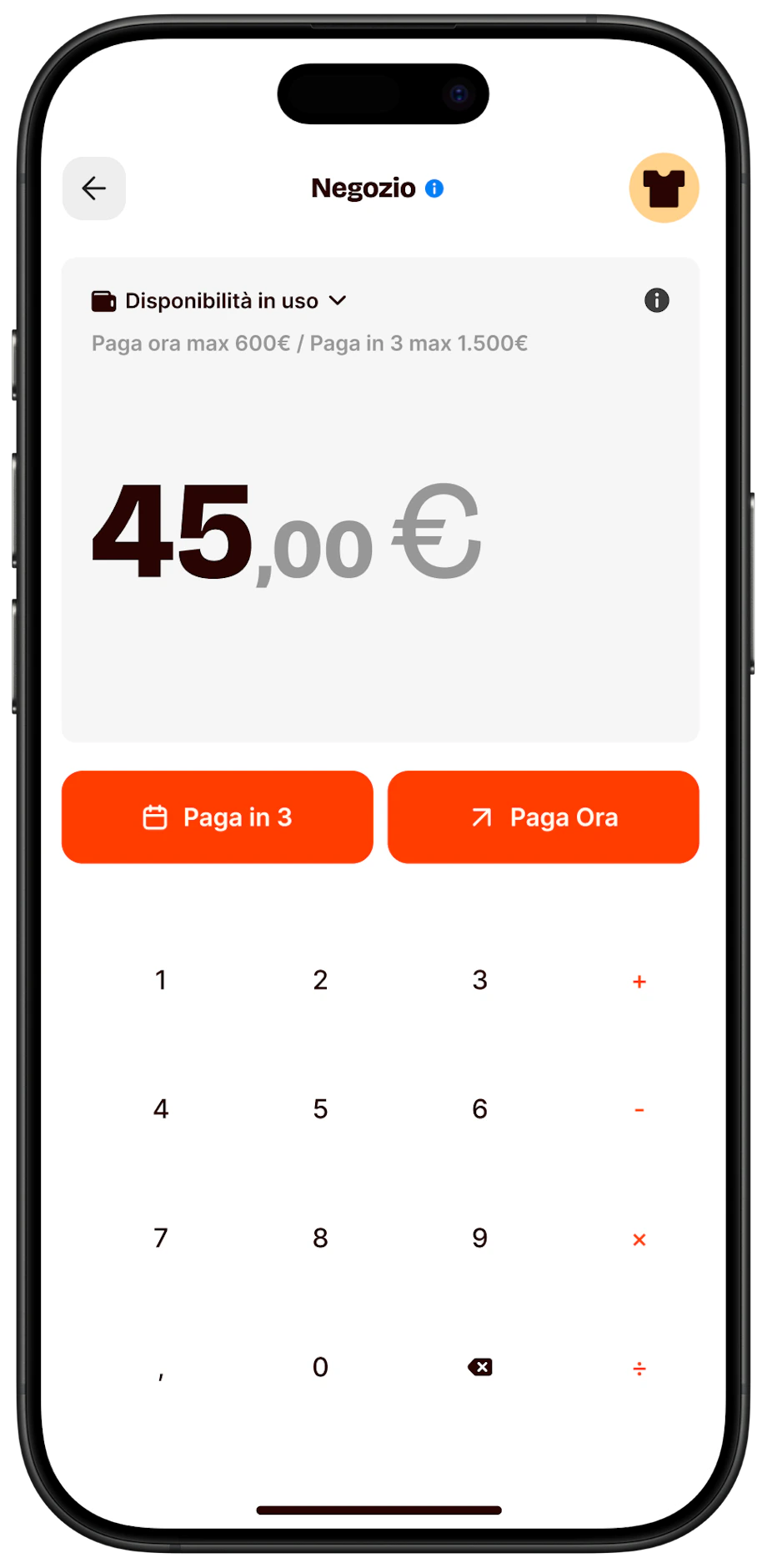Payment view con Paga in 3