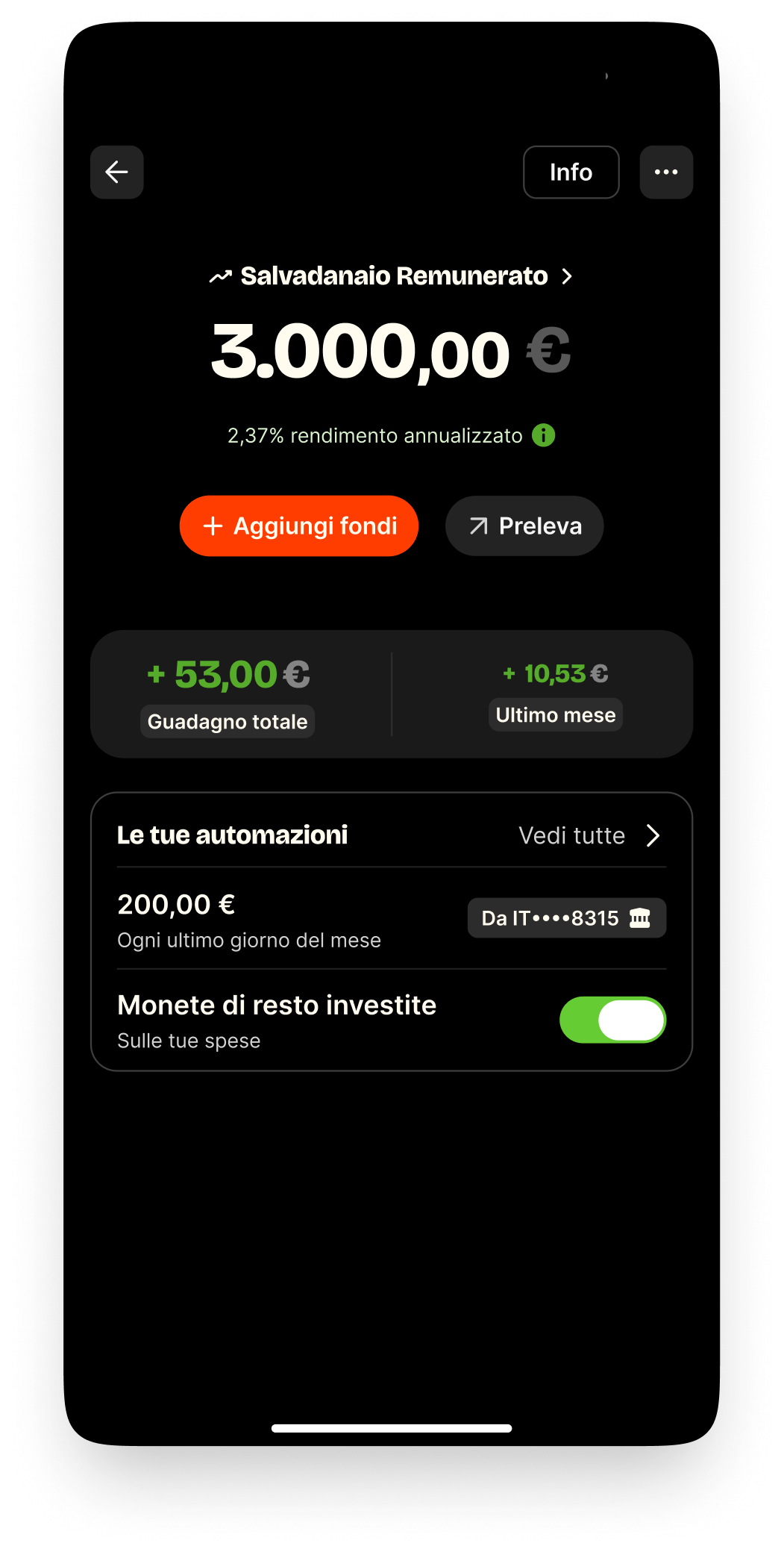 Schermata di automazione versamenti e Spiccioli