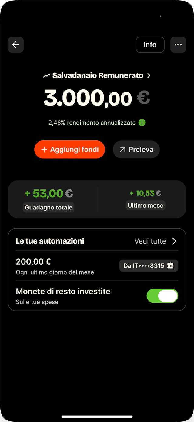 Automated deposits and round-up screen