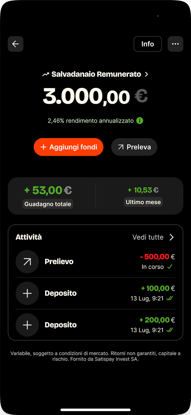 Invested Money Box performance tracking screen