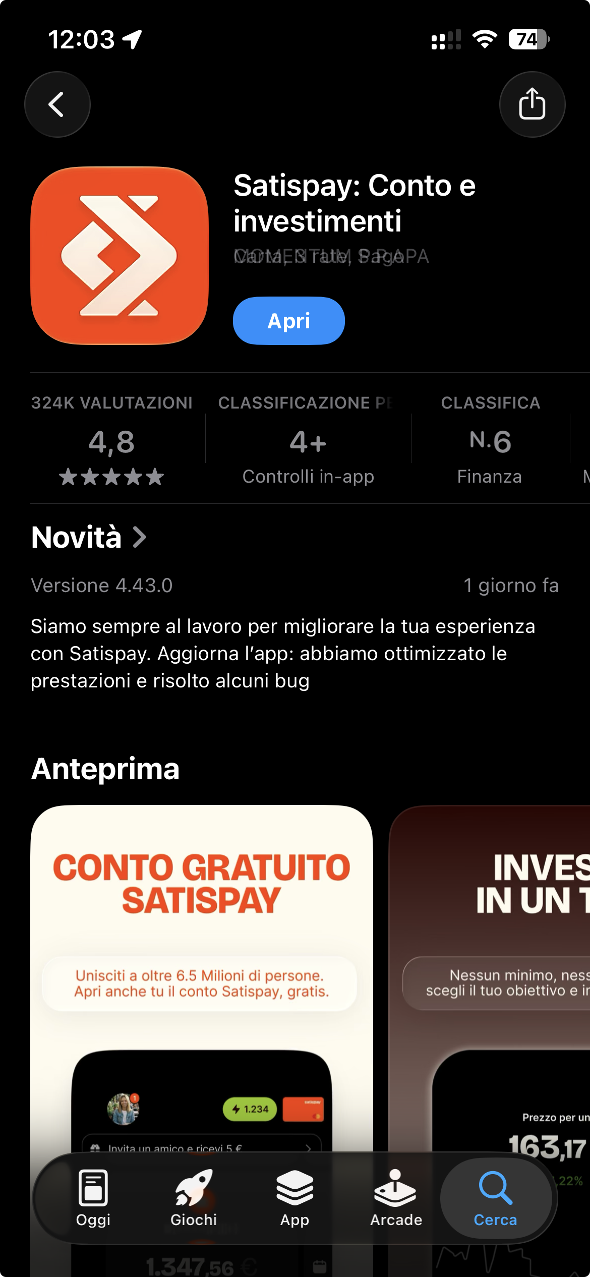 Pagina Satispay sull’App Store con le nuove anteprime dell’app