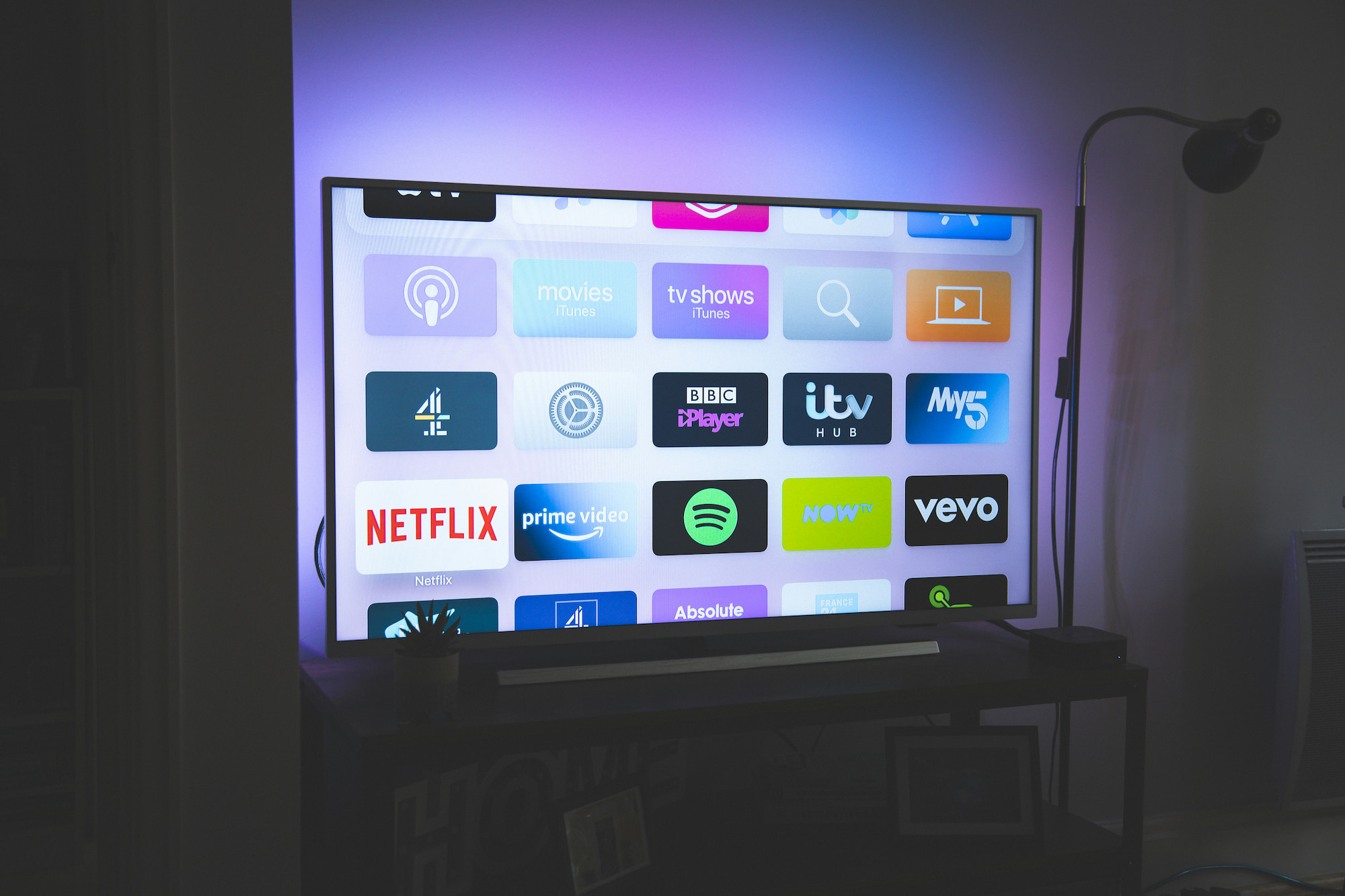 Connected TV showing UK applications and streaming services