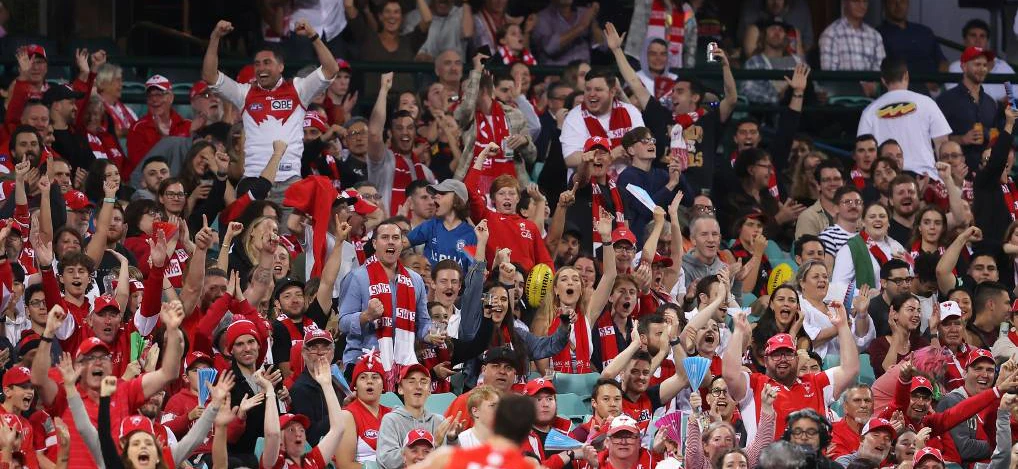 Image of fans celebrating at an Australian rules football match