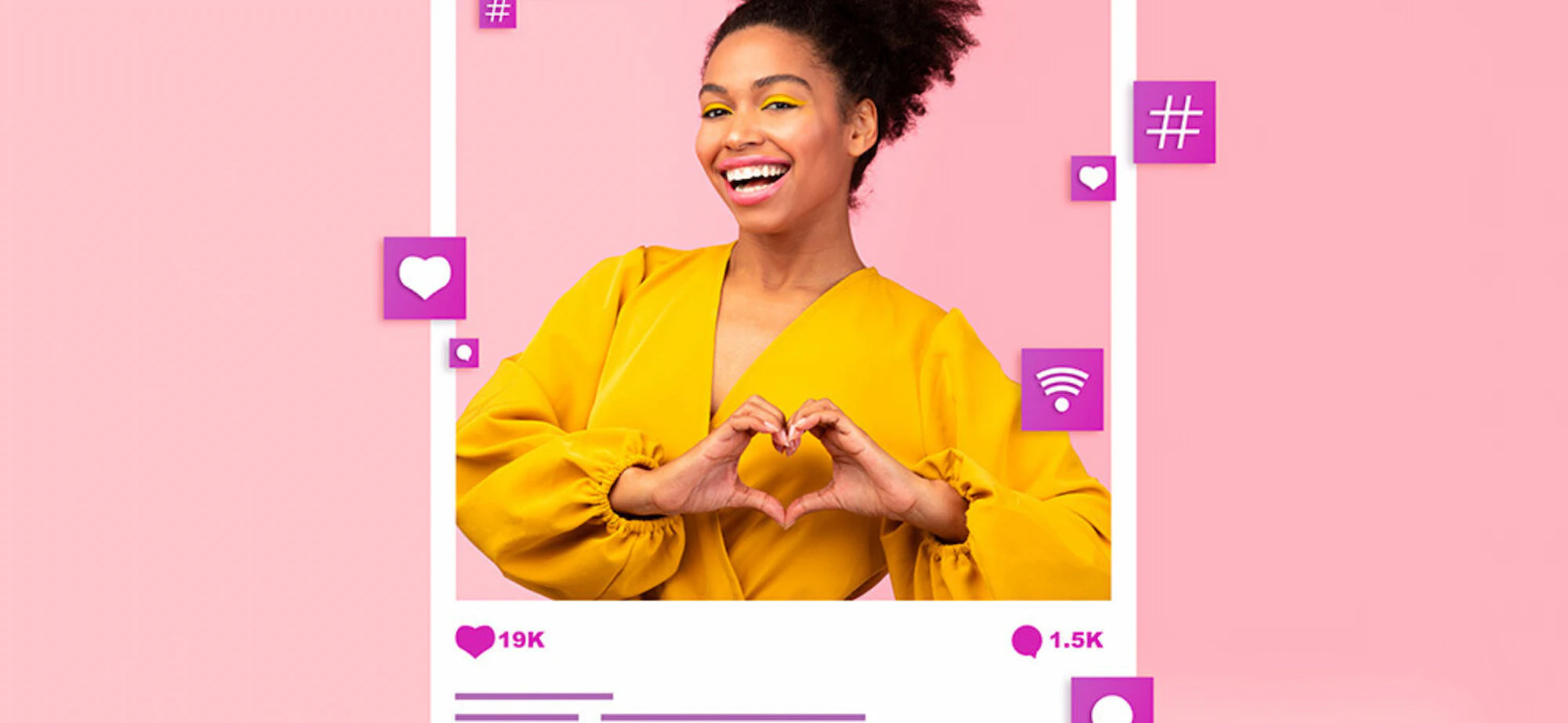 Behind the glamour media leader image - influencer holding her hand in heart shape