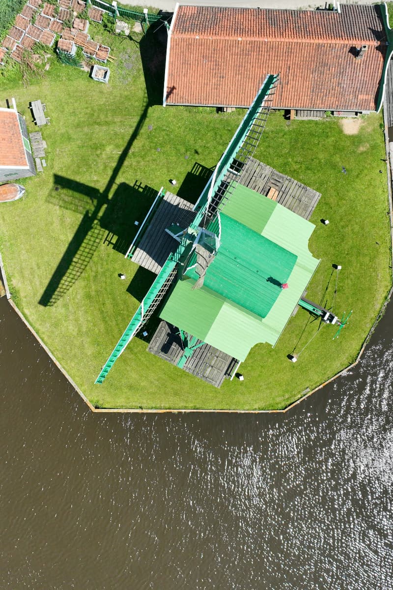 Aerial image of a windmill in Holland