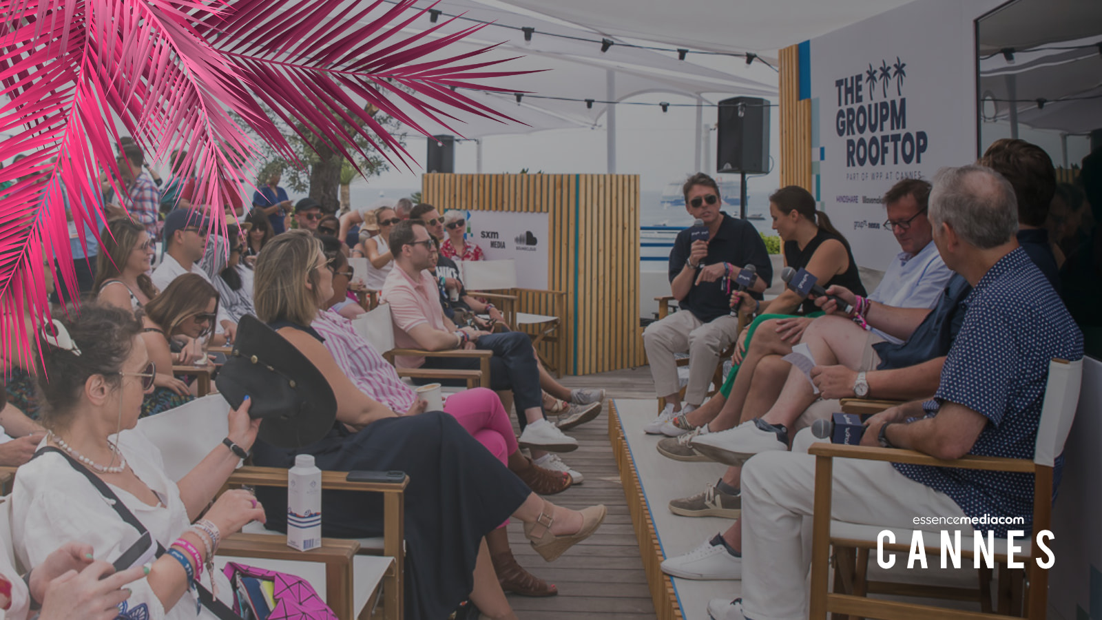 A picture of Matt Mee from EssenceMediacom hosting a session at Cannes on the GroupM rooftop