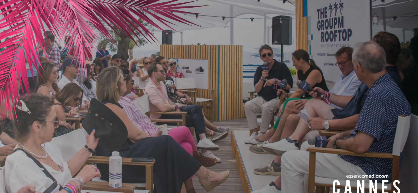 A picture of Matt Mee from EssenceMediacom hosting a session at Cannes on the GroupM rooftop