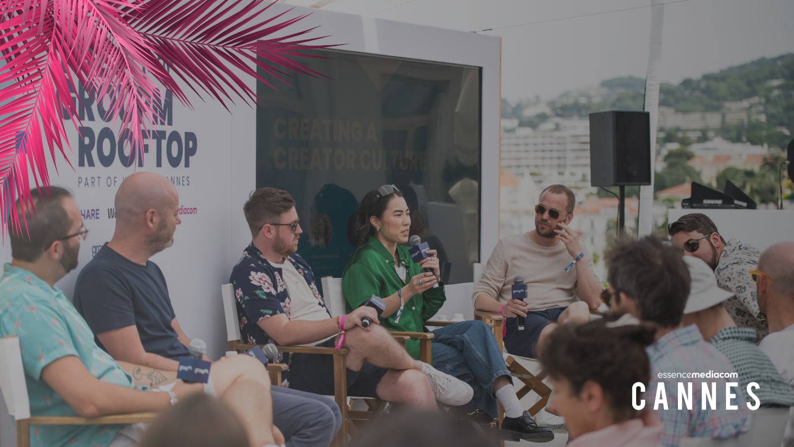 An image of the creator culture panel delivering a session for EssenceMediacom at Cannes on the GroupM rooftop