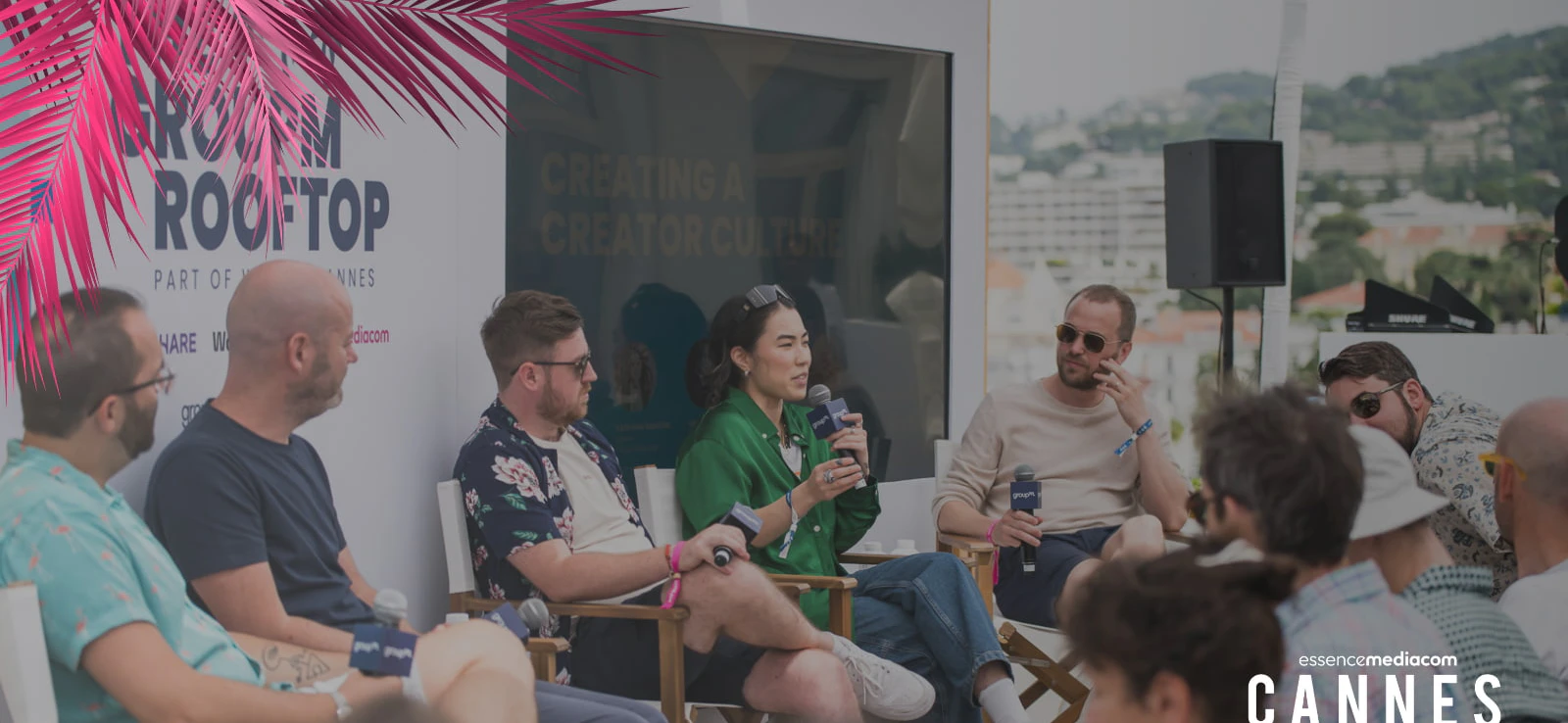 An image of the creator culture panel delivering a session for EssenceMediacom at Cannes on the GroupM rooftop
