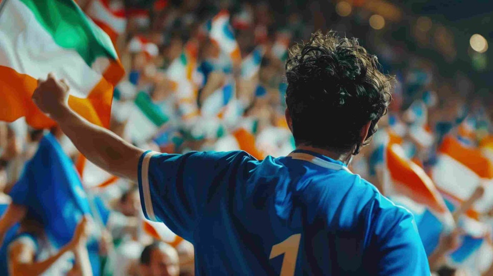 Excited Futsal Fans Waving Italy Flag at the Packed Stadium