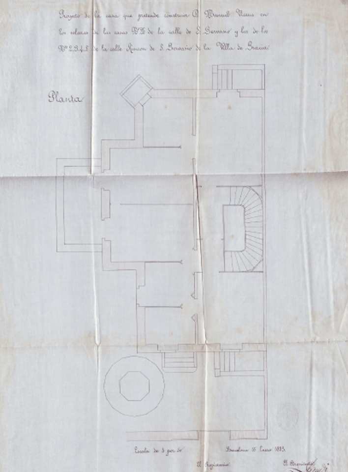 Floor plan of Casa Vicens that is attached with the building permit. Municipal Archive of Gràcia