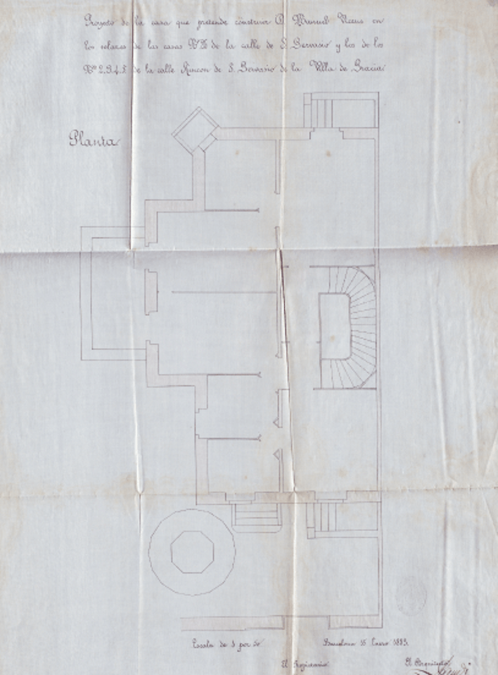 Floor plan of Casa Vicens that is attached with the building permit. Municipal Archive of Gràcia