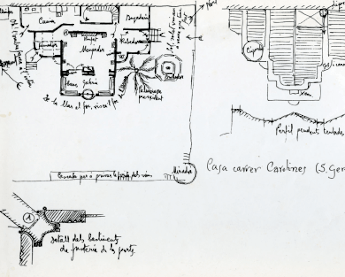 Sketch of the house on Carrer de les Carolines (Casa Vicens), made by Joan Bergos. Arxiu Càtedra Gaudí