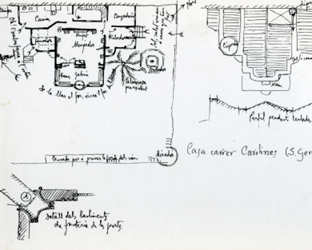 Sketch of the house on Carrer de les Carolines (Casa Vicens), made by Joan Bergos. Arxiu Càtedra Gaudí