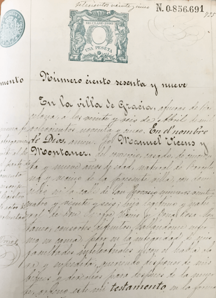 Last will and testament of Manel Vicens. AHPB, 1415/25, document 169.