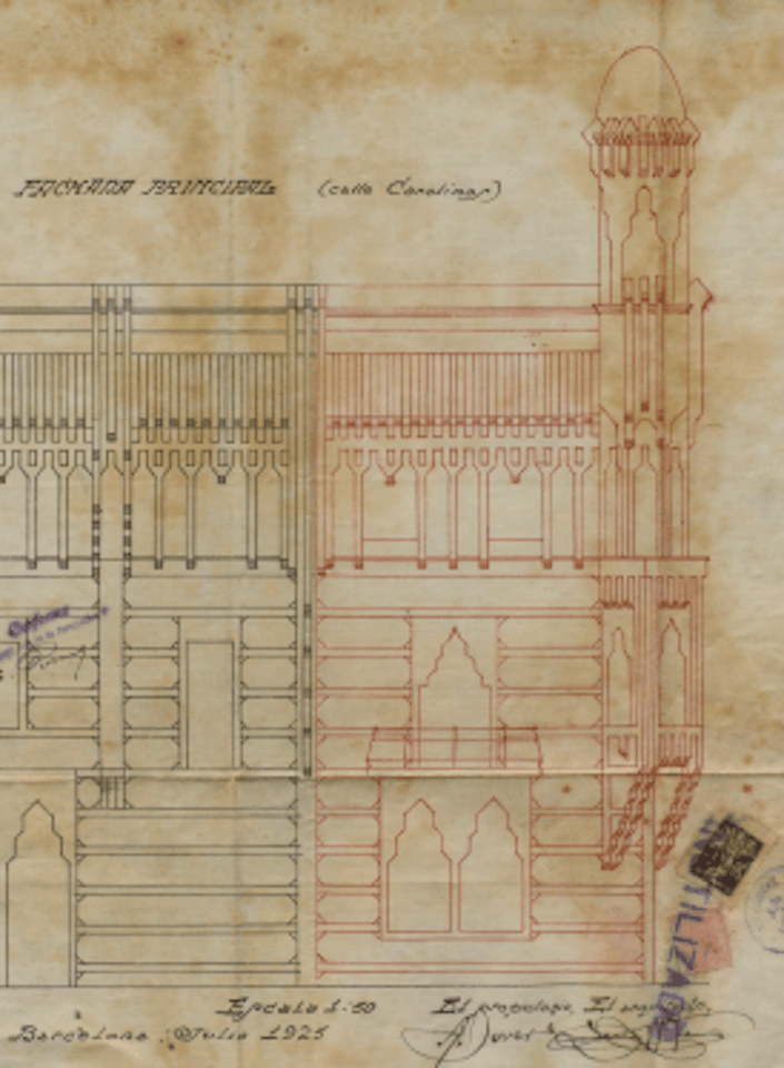 Plan of the façade of Casa Vicens, by Joan Baptista Serra de Martínez. 1925. AMCB