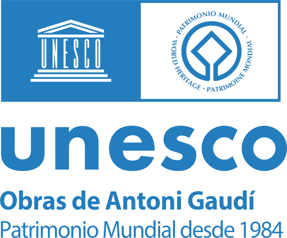 Logotip de la designació de la UNESCO a set obres d´Antoni Gaudí.