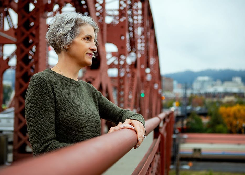 woman looking over at the view