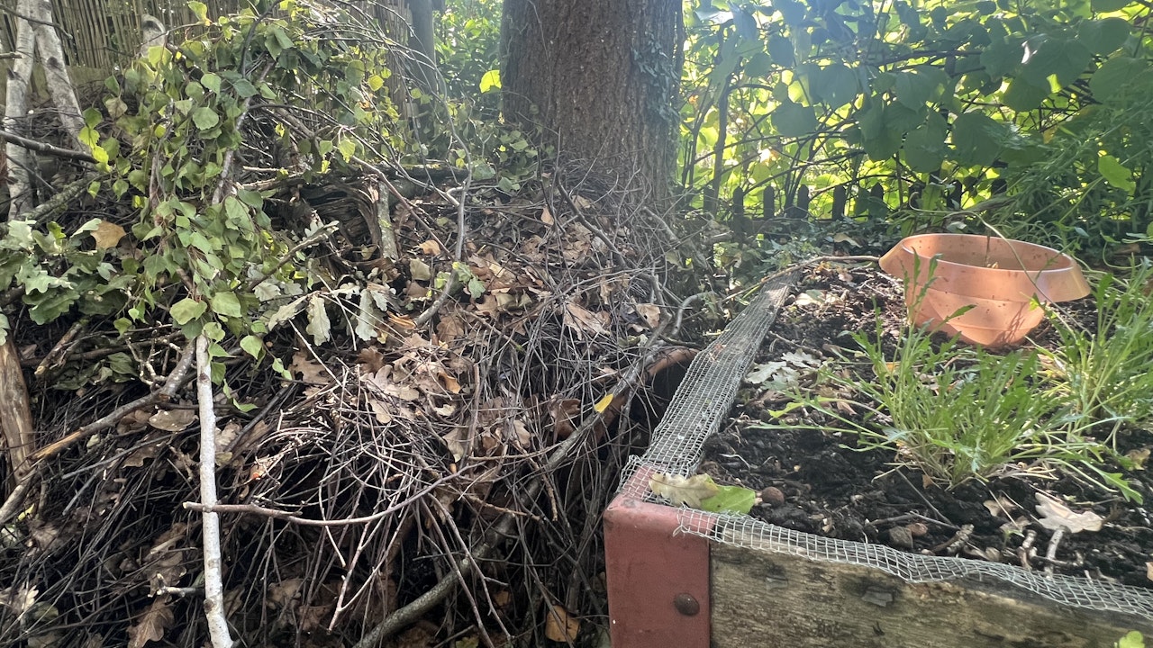 Hochbeete lassen sich gut mit Totholzhaufen kombinieren.