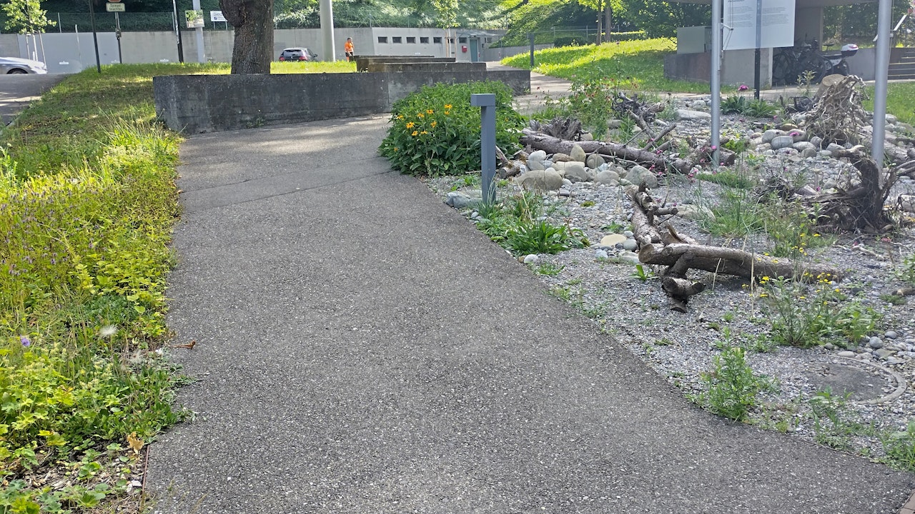 Strukturelle Vielfalt rechts und links wertet selbst versiegelte Wege auf.