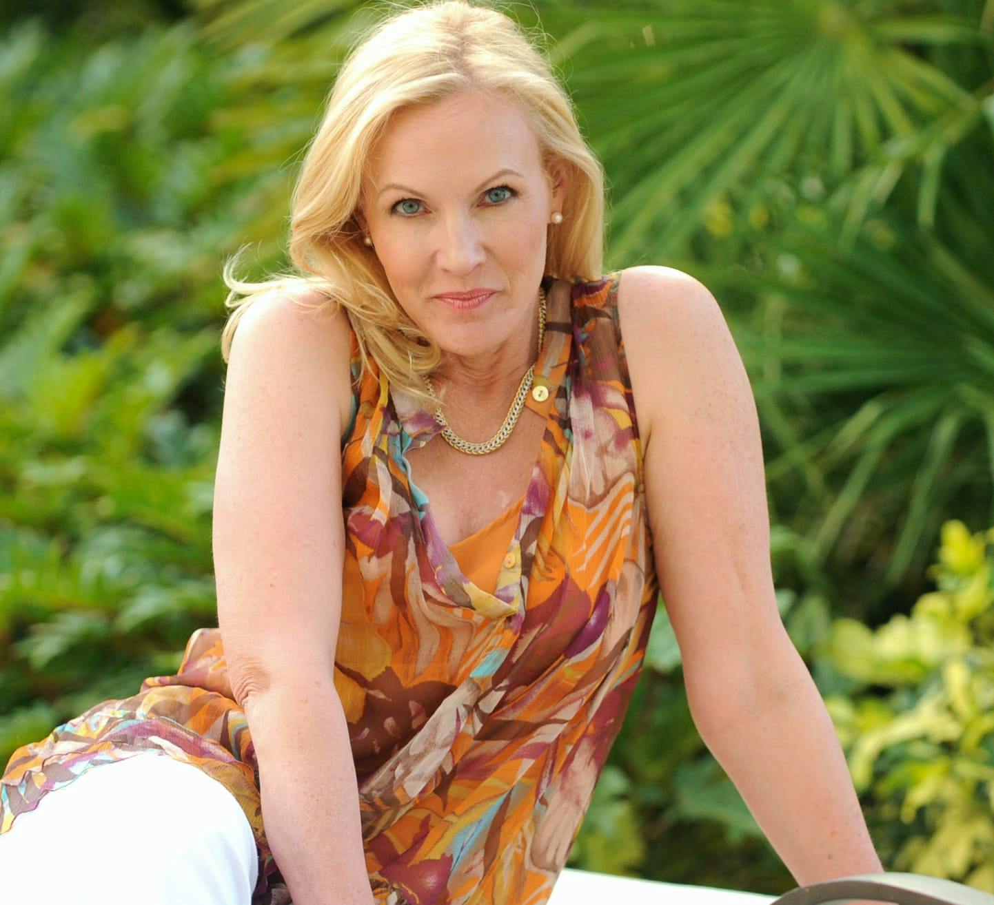 woman in a floral top