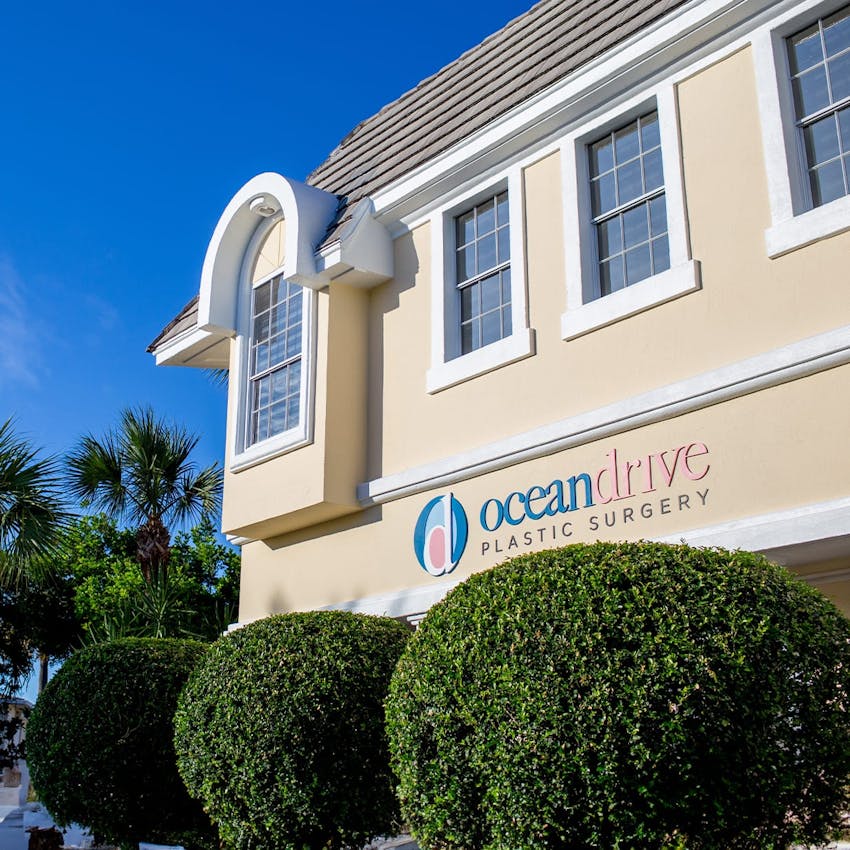 Palm trees and a building