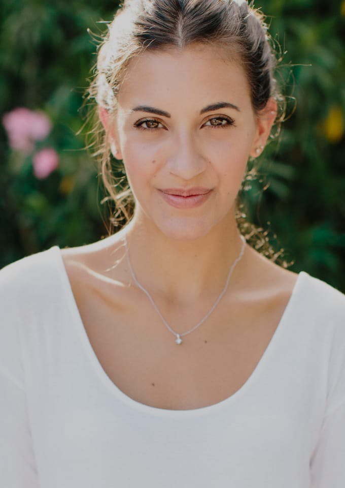 Woman with a white top on