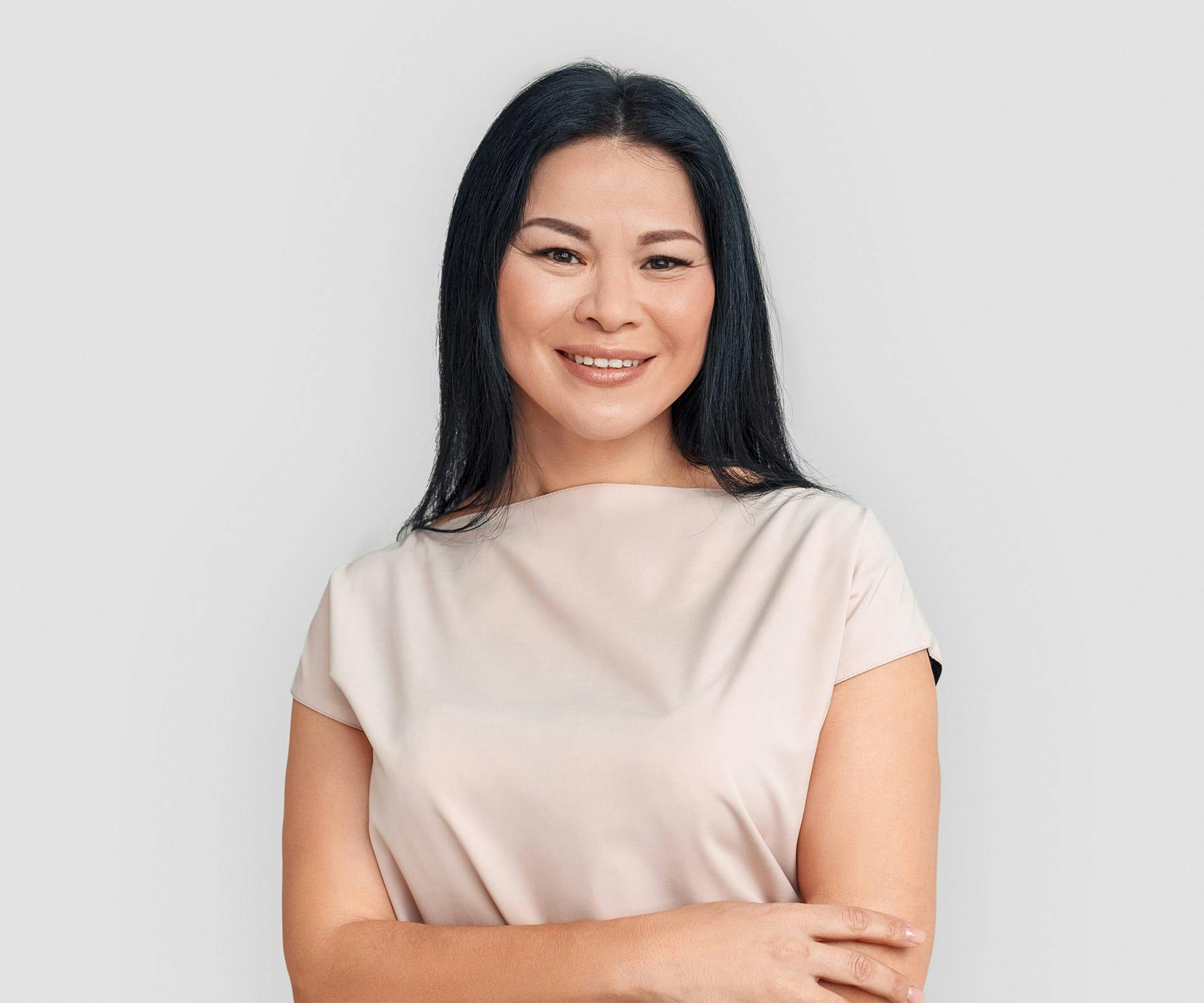 Smiling woman with black hair