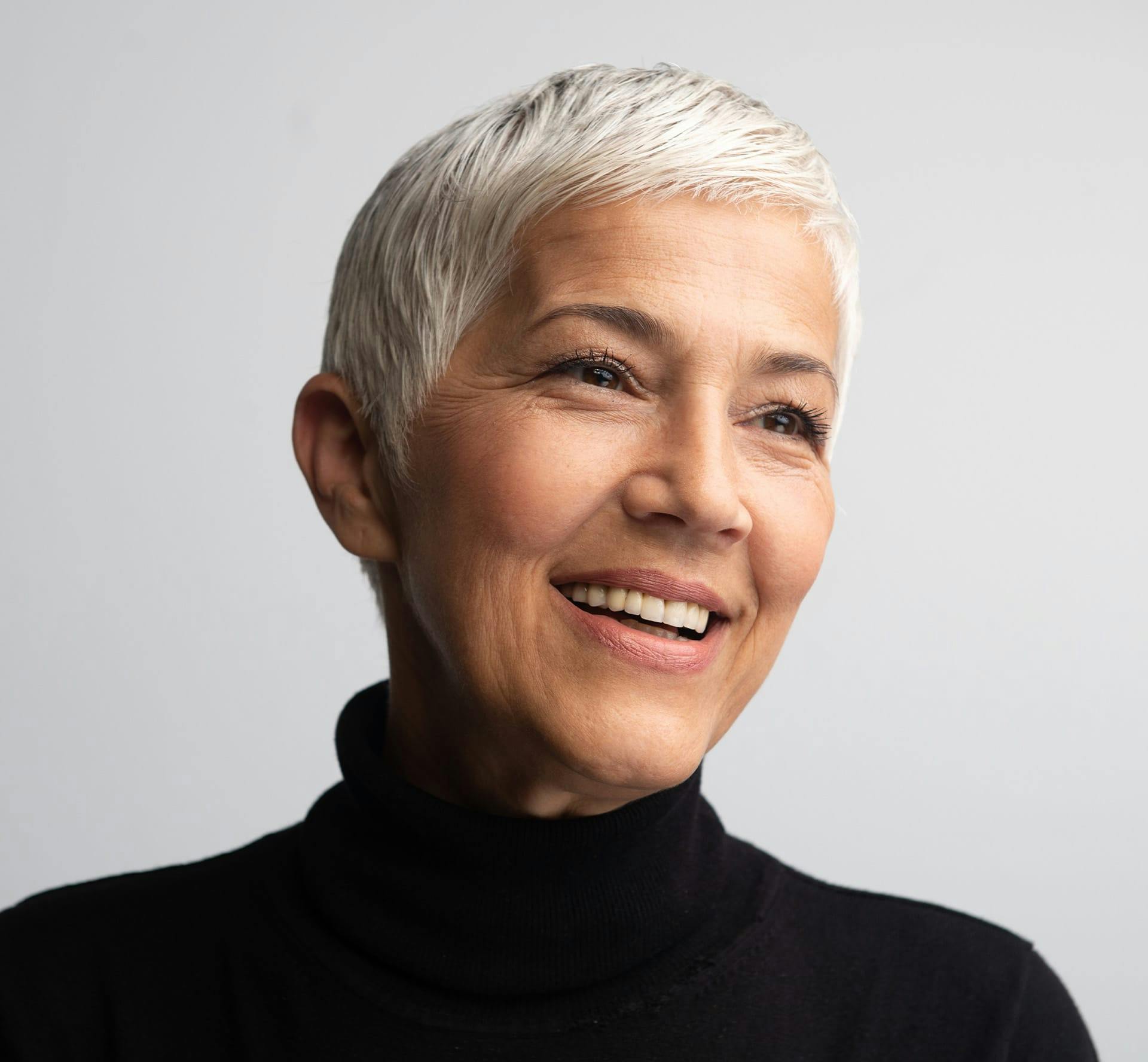 woman in black turtleneck