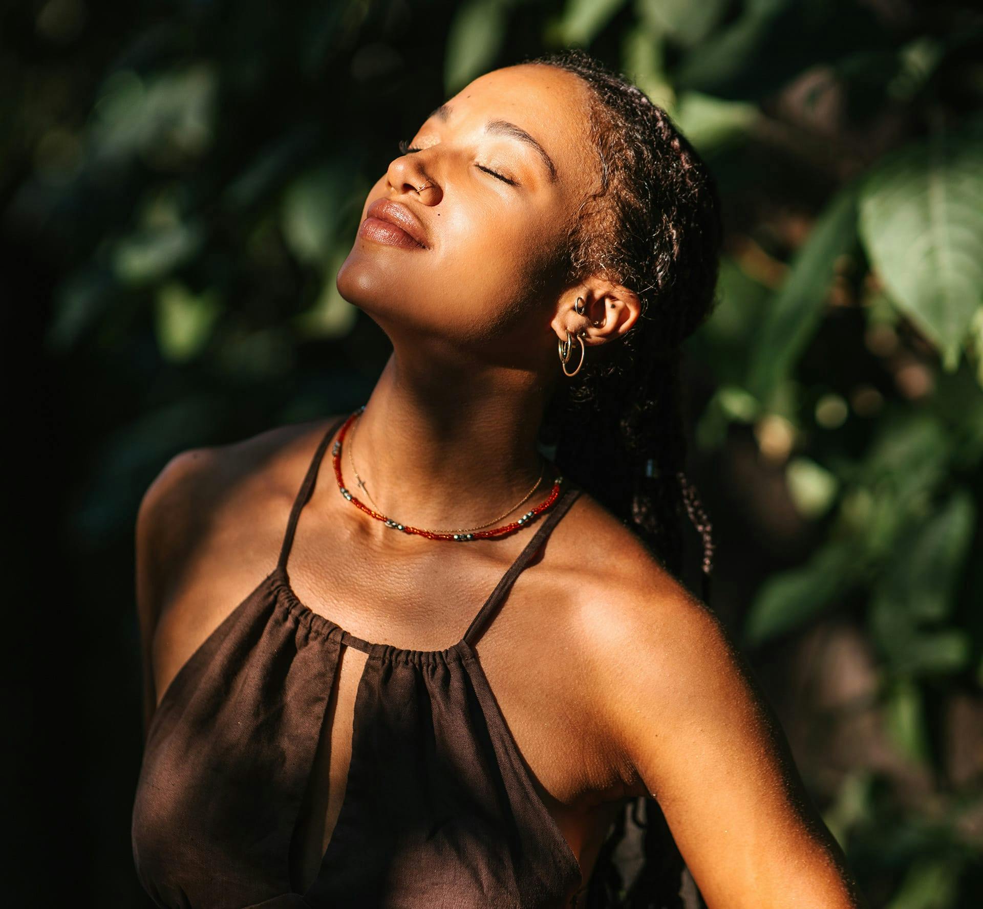 Woman smiling in the shade