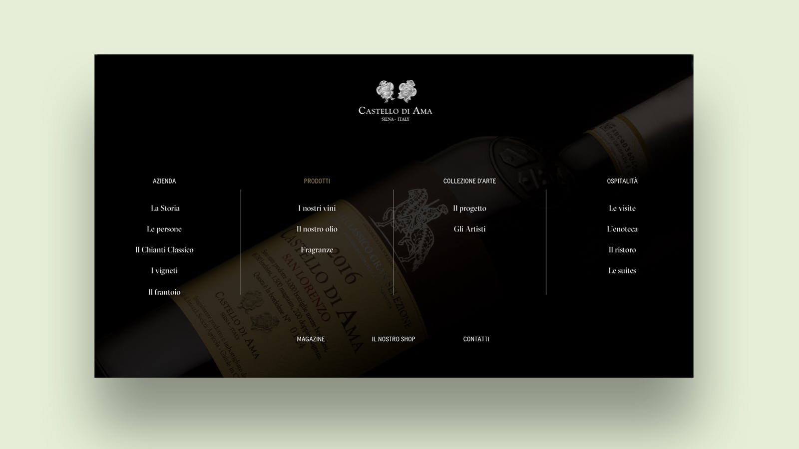 Screenshot menu website Castello di Ama versione desk