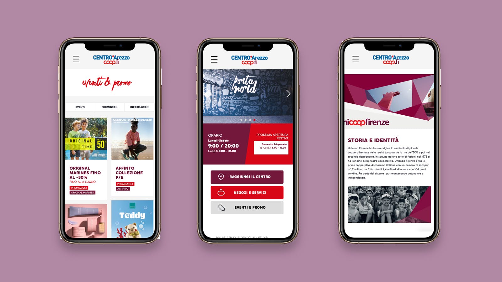 3 viste mobile website UniCoop Firenze
