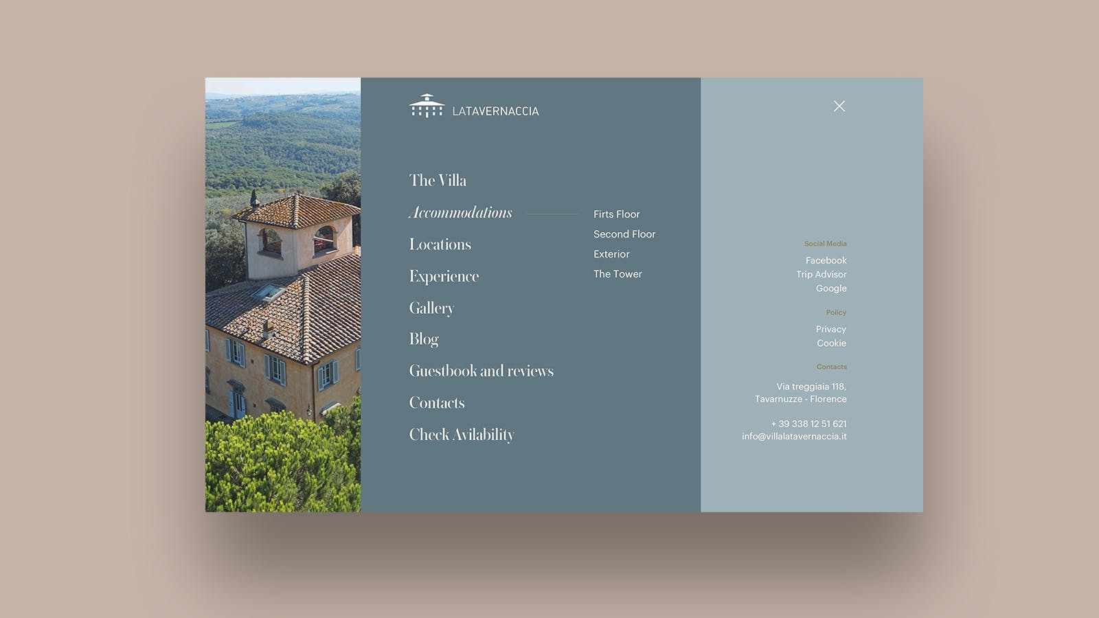 La Tavernaccia website menu