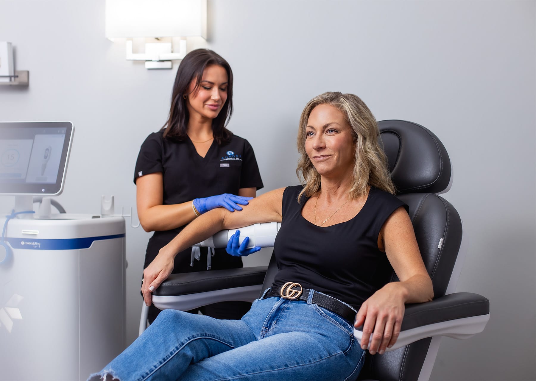 woman getting ready for a coolsculpting procedure