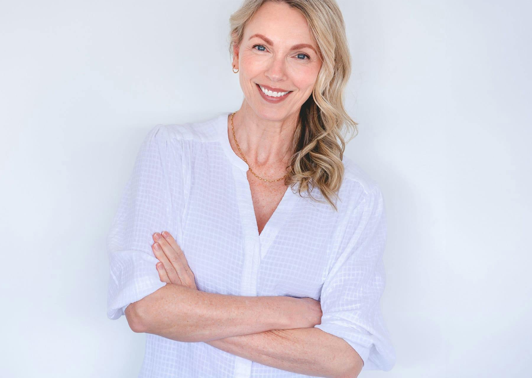Woman wearing white blouse