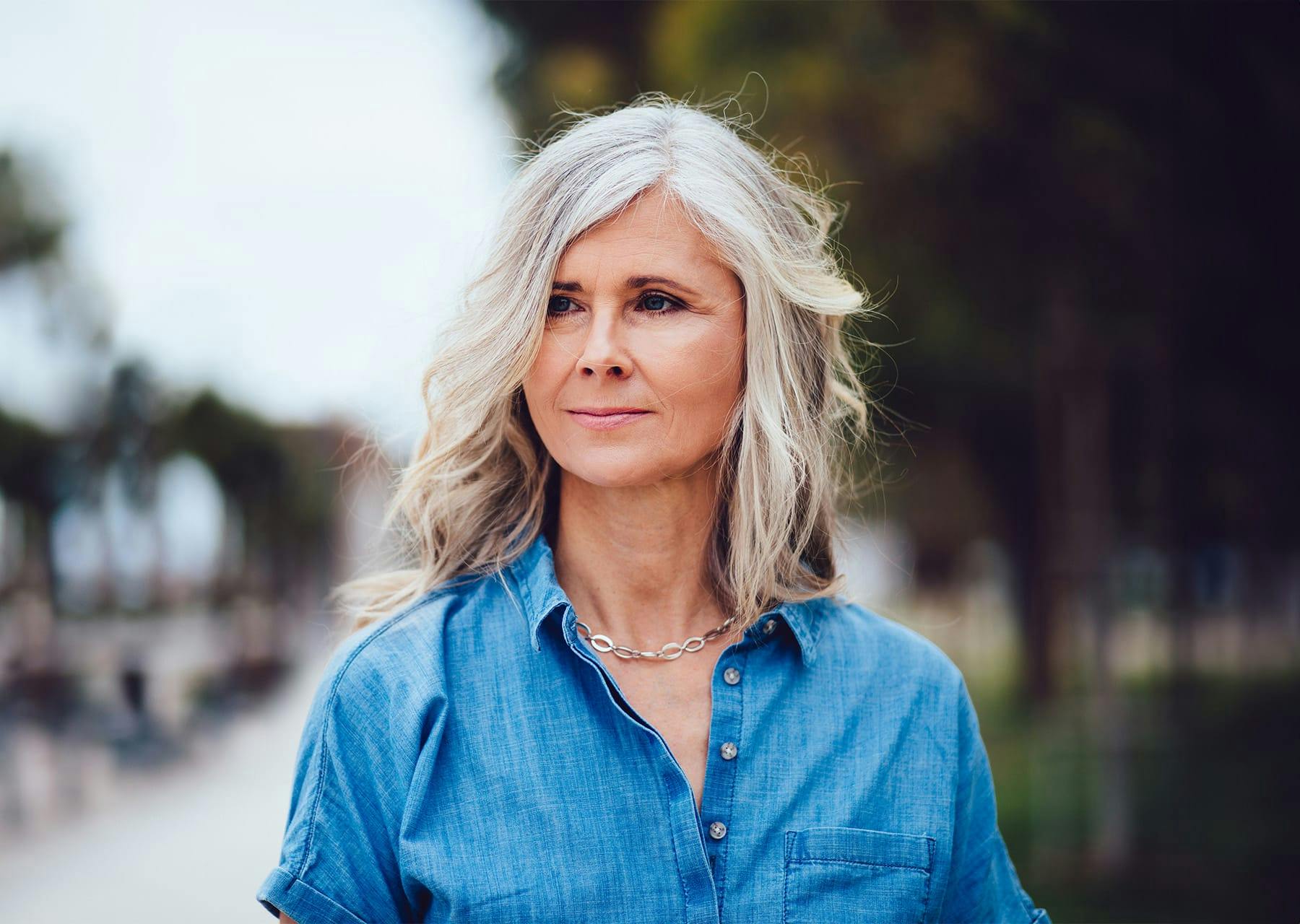 Woman in blue shirt
