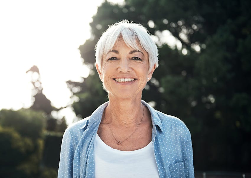 Woman with short grey hair