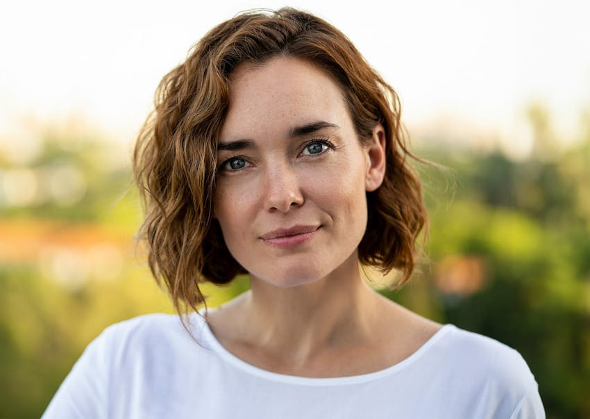 Woman with short brown hair