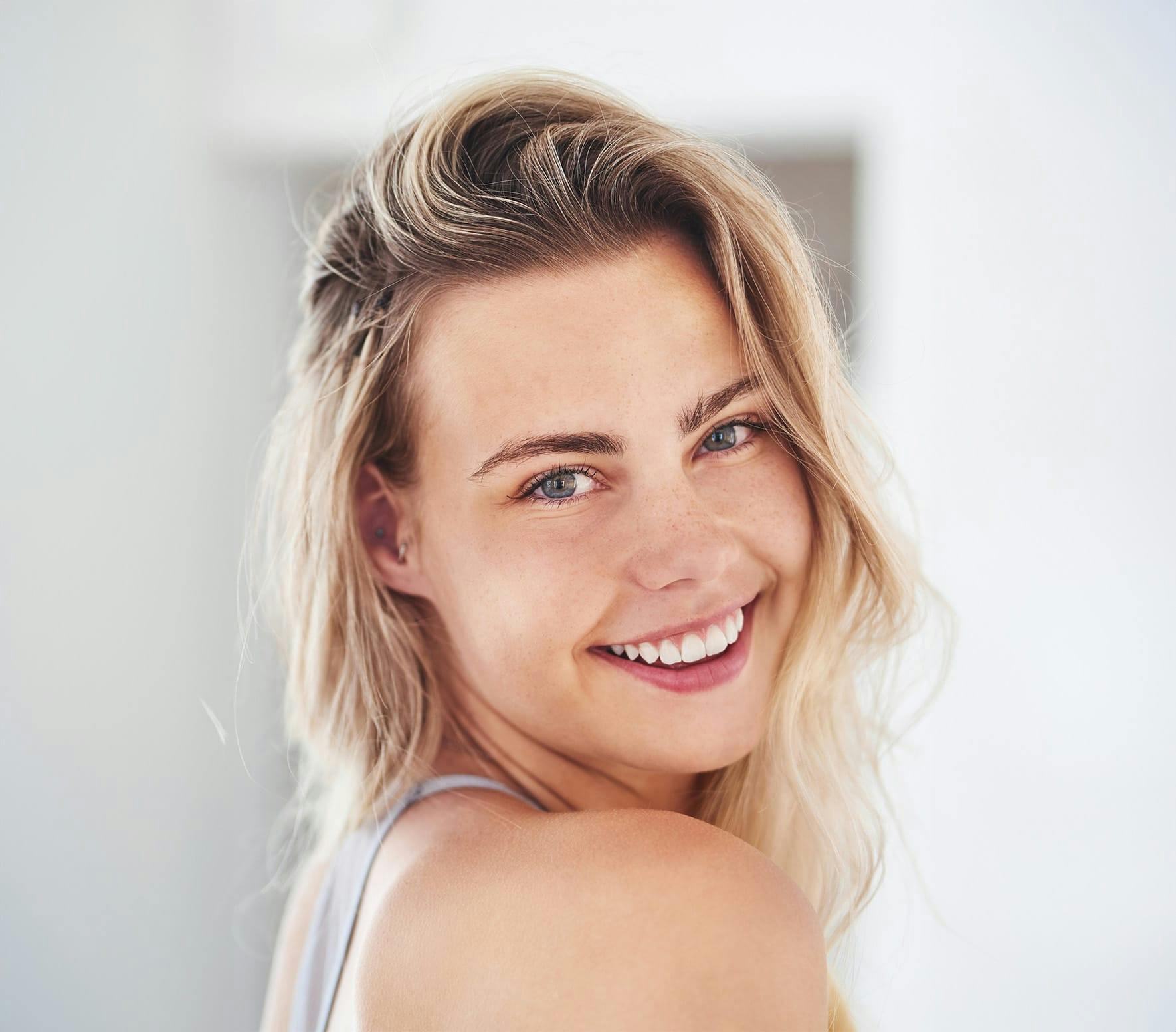 Blonde woman smiling