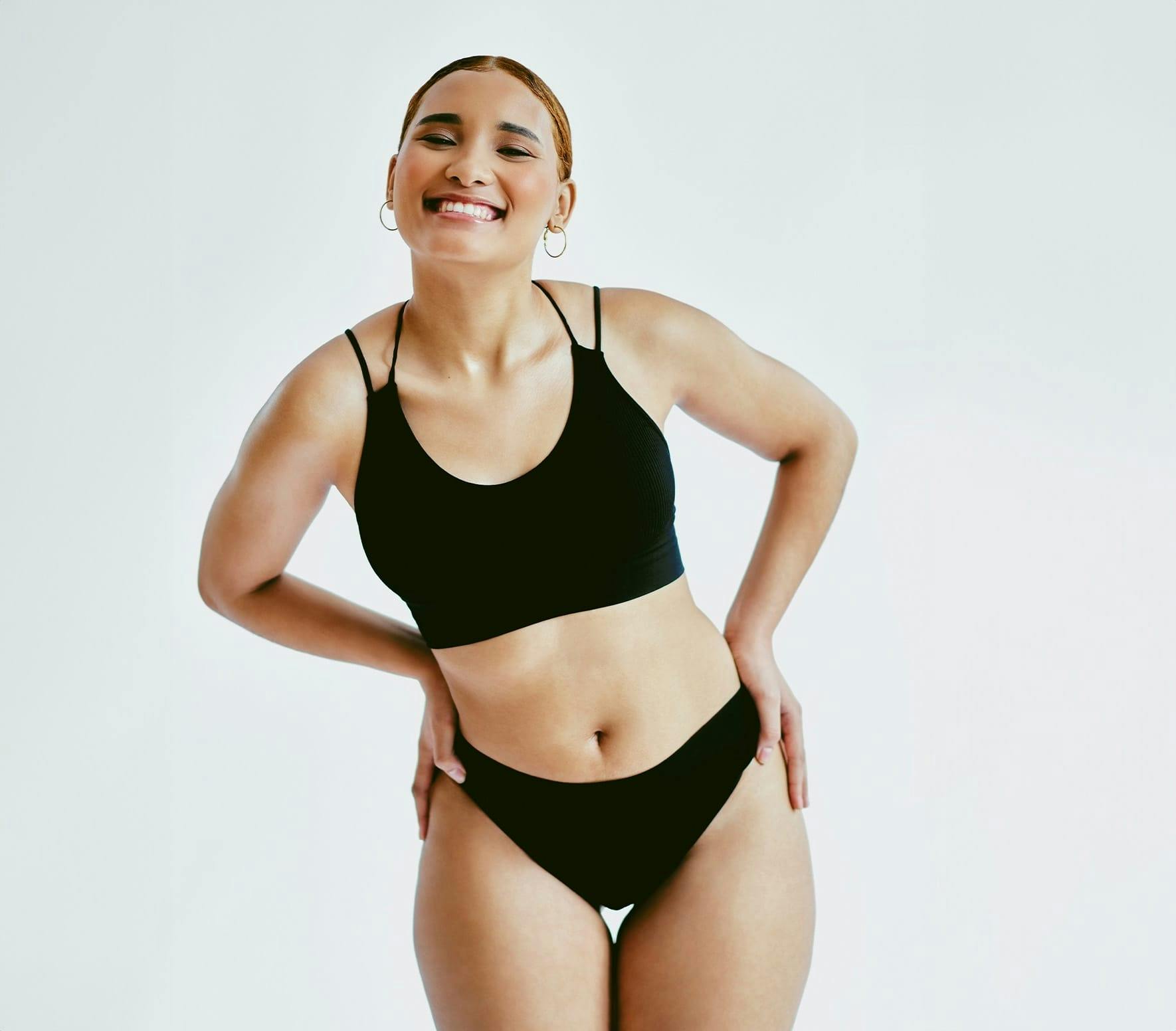 woman in black undergarments