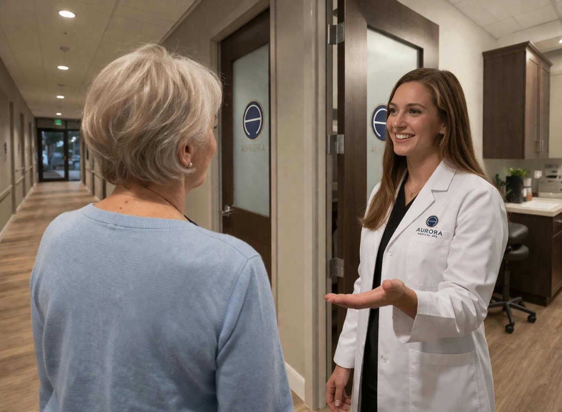 Aurora medspa worker discussing treatment with patient