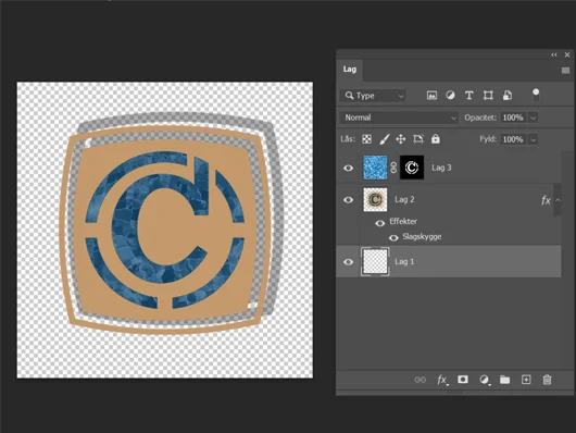 billede af Photoshops lagpanel, hvor en psd fil med Compass logo og med en gennemsigtig baggrund vises og flere lag i lagpanelet
