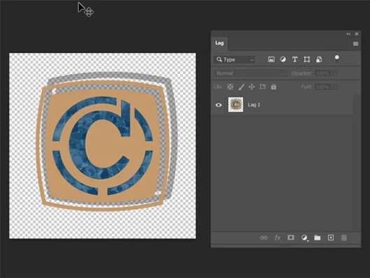 billede af Photoshops lagpanel, hvor en png fil med Compass logo og med en gennemsigtig baggrund vises