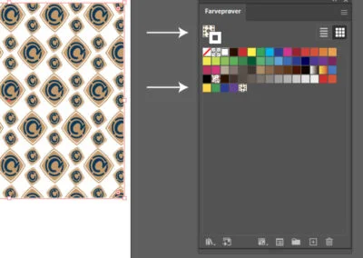 man kan se et Compass mønster i Illustrator som er blevet tilføjet farveprøverne